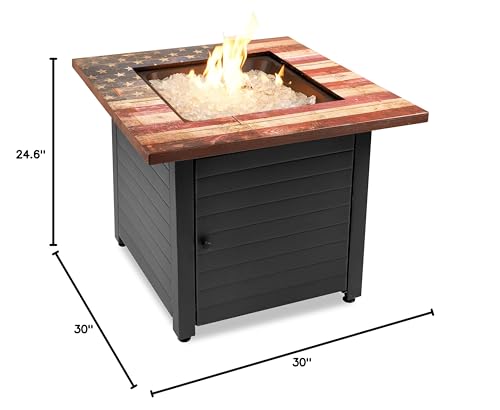 Endless Summer, The Liberty, Square 30" Outdoor Propane Fire Pit, Includes White Fire Glass, Protective Cover, and Patented Hide-Away Door