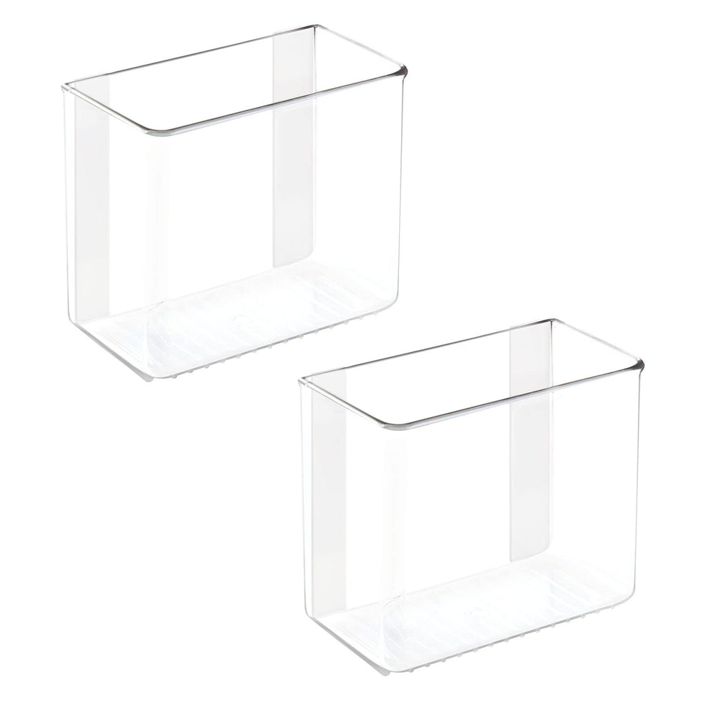 mDesign Plastic Adhesive Mount Storage Organizer Container for Kitchen or Pantry Wall Organization - Space Saving Holder for Sandwich Bags, Foil - 6" Wide - Poppon Collection - 2 Pack - Clear