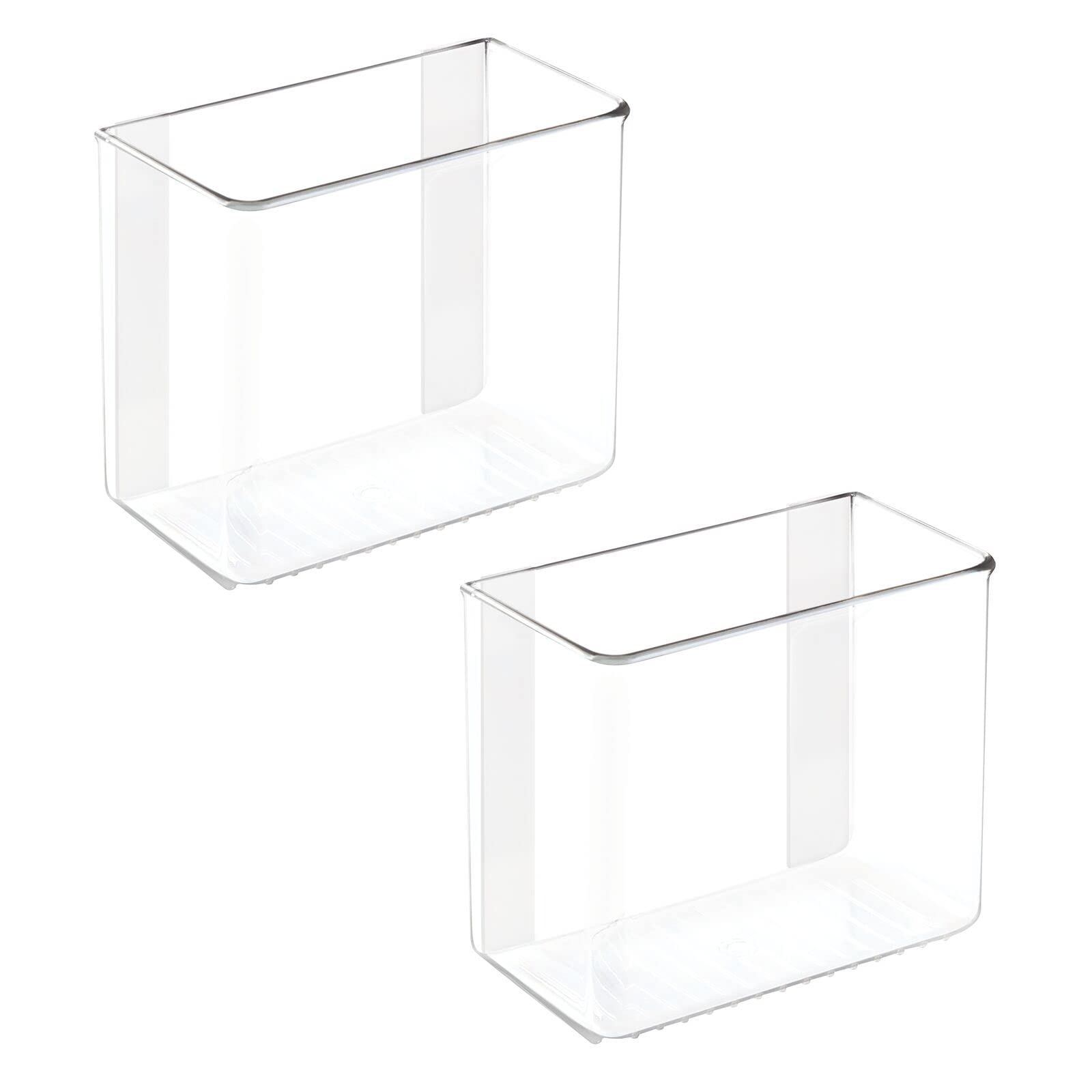 mDesign Plastic Adhesive Mount Storage Organizer Container for Kitchen or Pantry Wall Organization - Space Saving Holder for Sandwich Bags, Foil - 6" Wide - Poppon Collection - 2 Pack - Clear