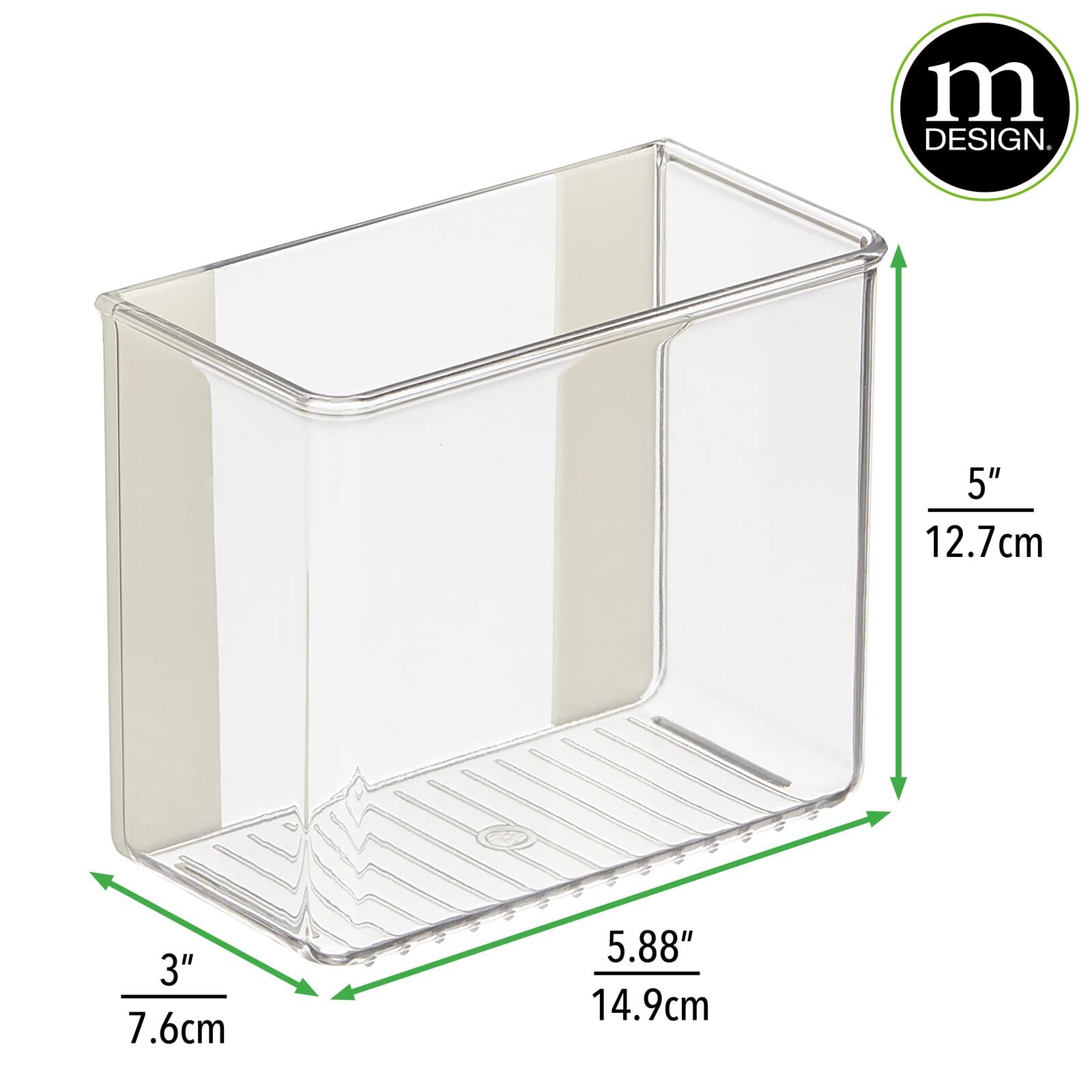 mDesign Plastic Adhesive Mount Storage Organizer Container for Kitchen or Pantry Wall Organization - Space Saving Holder for Sandwich Bags, Foil - 6" Wide - Poppon Collection - 2 Pack - Clear