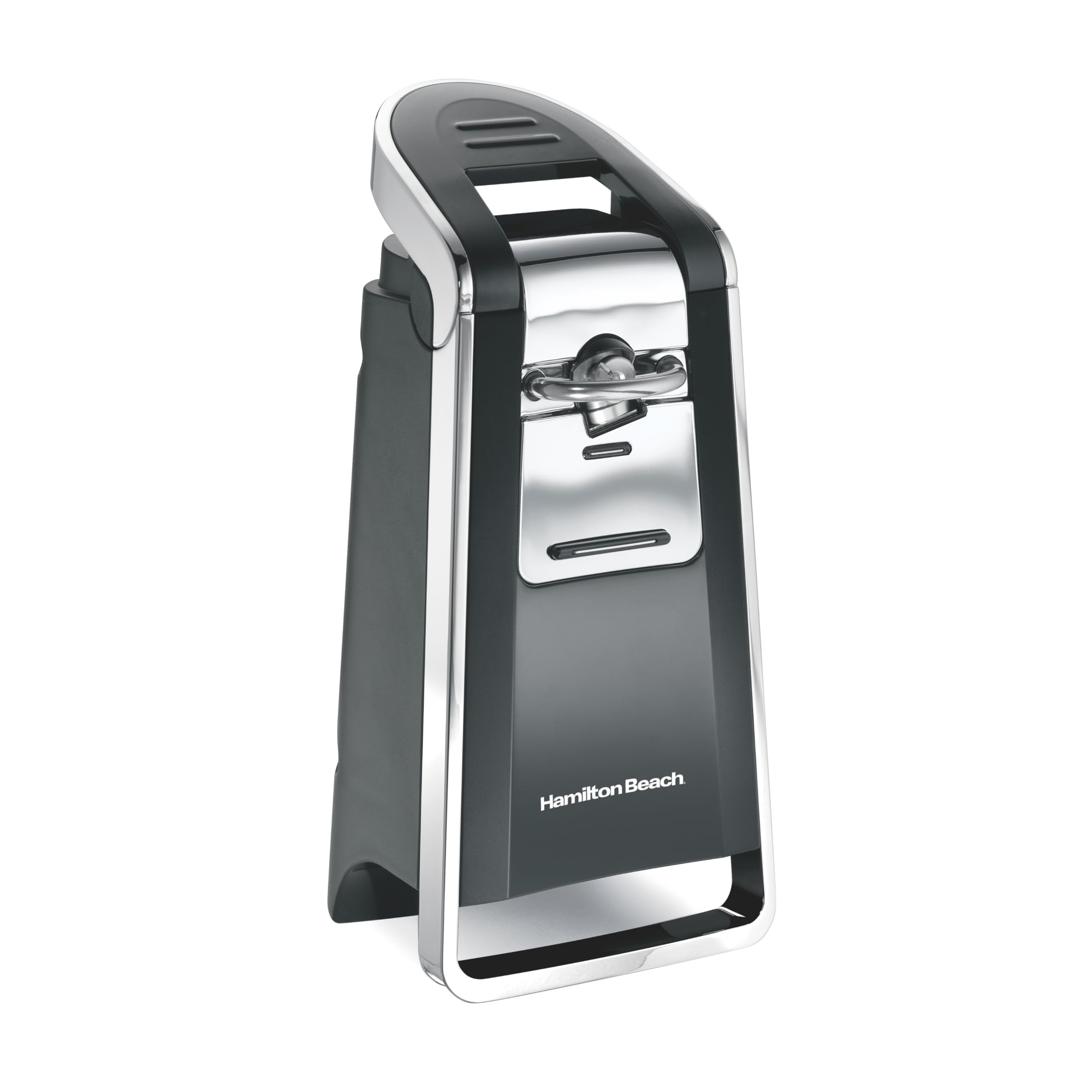 Hamilton Beach Smooth Touch Electric Automatic Can Opener with Easy Push Down Lever, Eliminates Sharp Edges, Opens All Standard-Size and Pop-Top Cans, Extra Tall, Black and Chrome (76606AG)