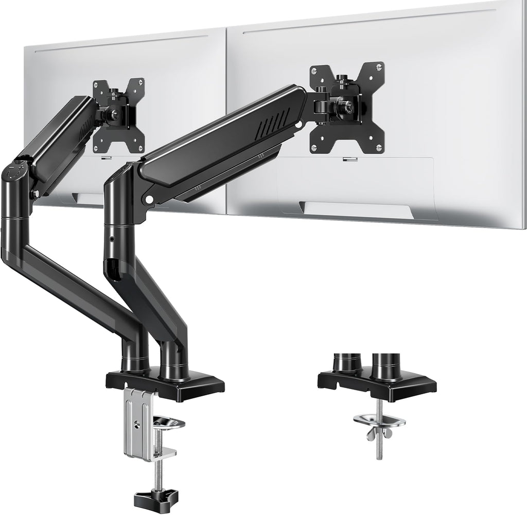 Dual Monitor Stand fits up to 32 inch, 4.4-22 lbs Computer Screens, Dual Monitor Desk Mount Height Adjustable, Monitor Arms for 2 Monitors, Home Office VESA Mounts with Gas Spring, Freelift Black