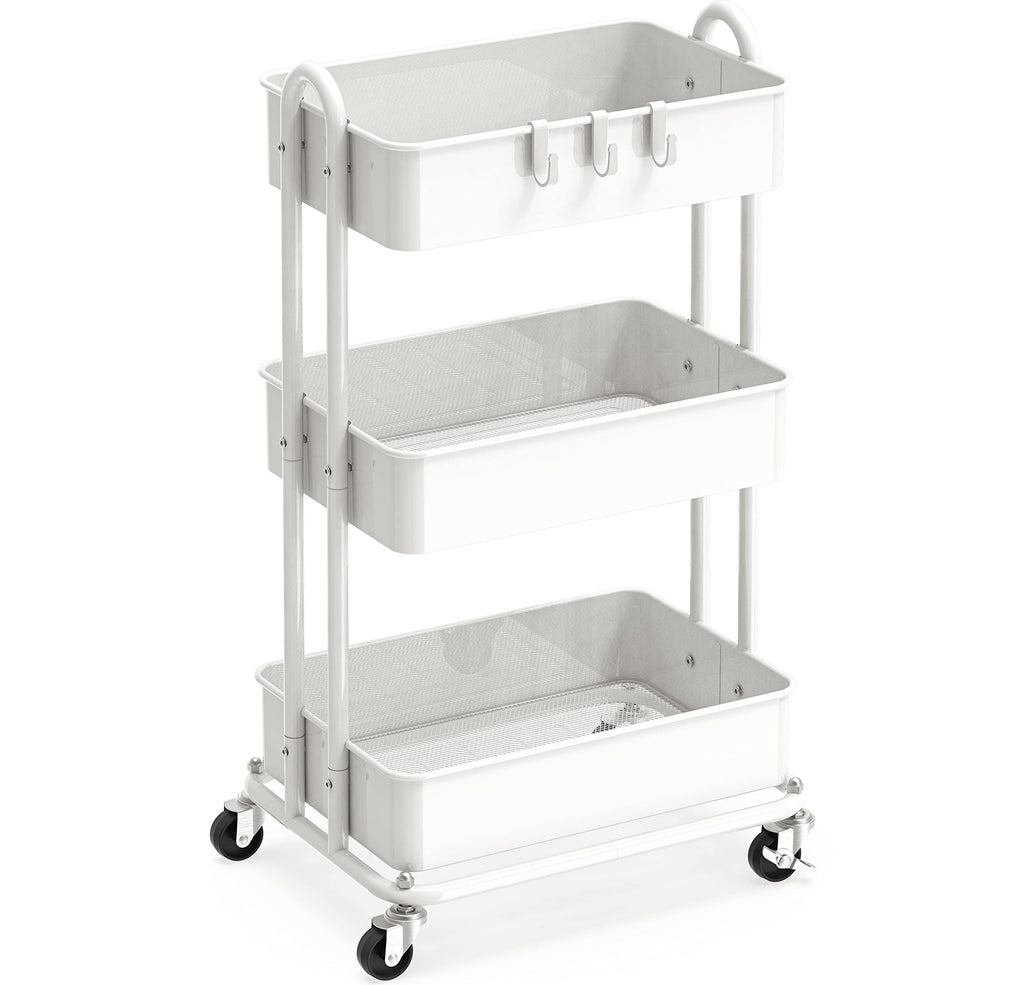 Simple Houseware 3-Tier Heavy Duty Metal Utility Rolling Cart, White