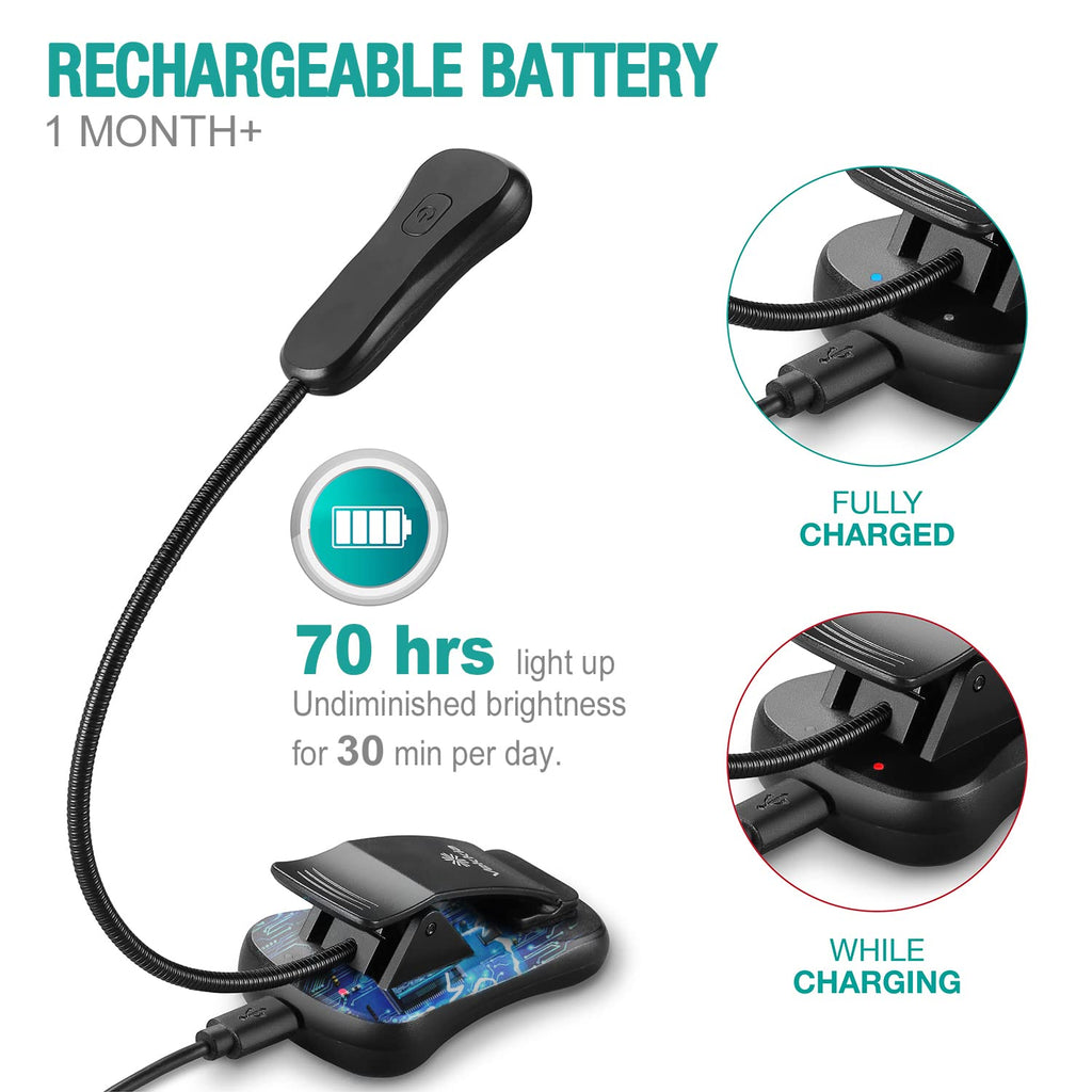 Vekkia/LuminoLite Rechargeable Book Light, Reading Lights for Books in Bed, 3 Colortemperature × 3 Brightness, Up to 70 Hours Lighting, Great for Readers, Travel (Black)