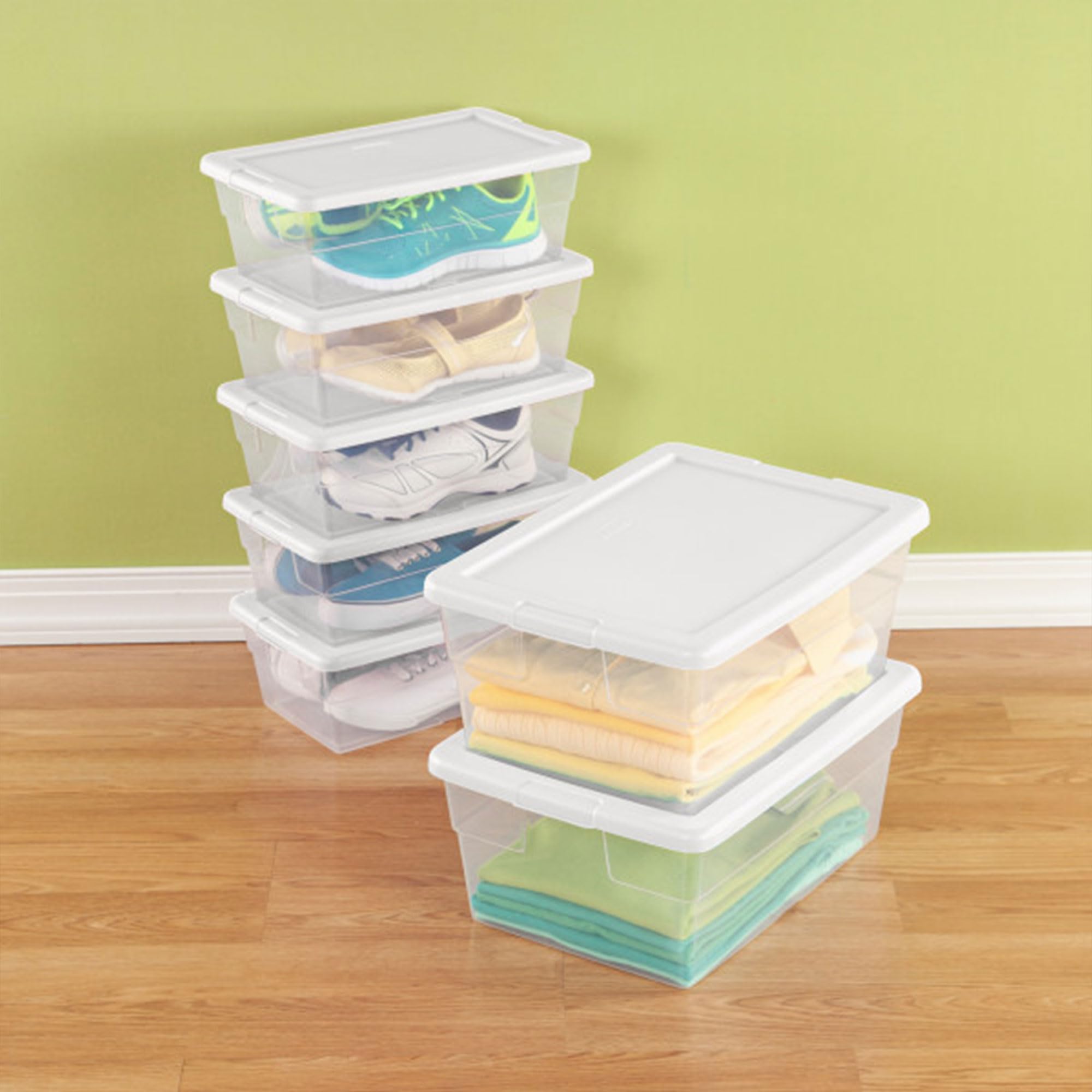 Sterilite 12-Pack 6 Quart Storage Box, Stackable Clear Plastic Bins with Snap-On Lids - Heavy-Duty Organizing Containers for Closet, Bathroom, and Office