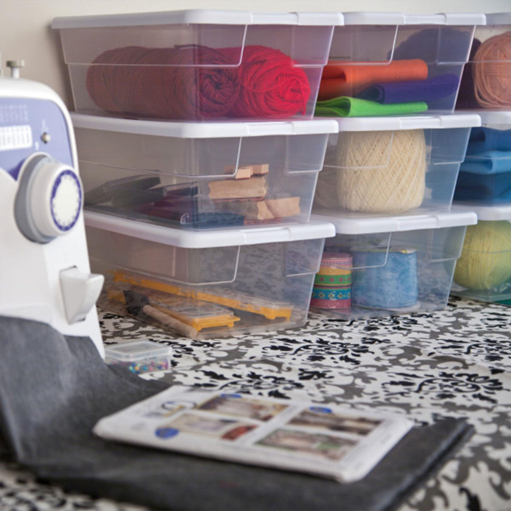 Sterilite 12-Pack 6 Quart Storage Box, Stackable Clear Plastic Bins with Snap-On Lids - Heavy-Duty Organizing Containers for Closet, Bathroom, and Office