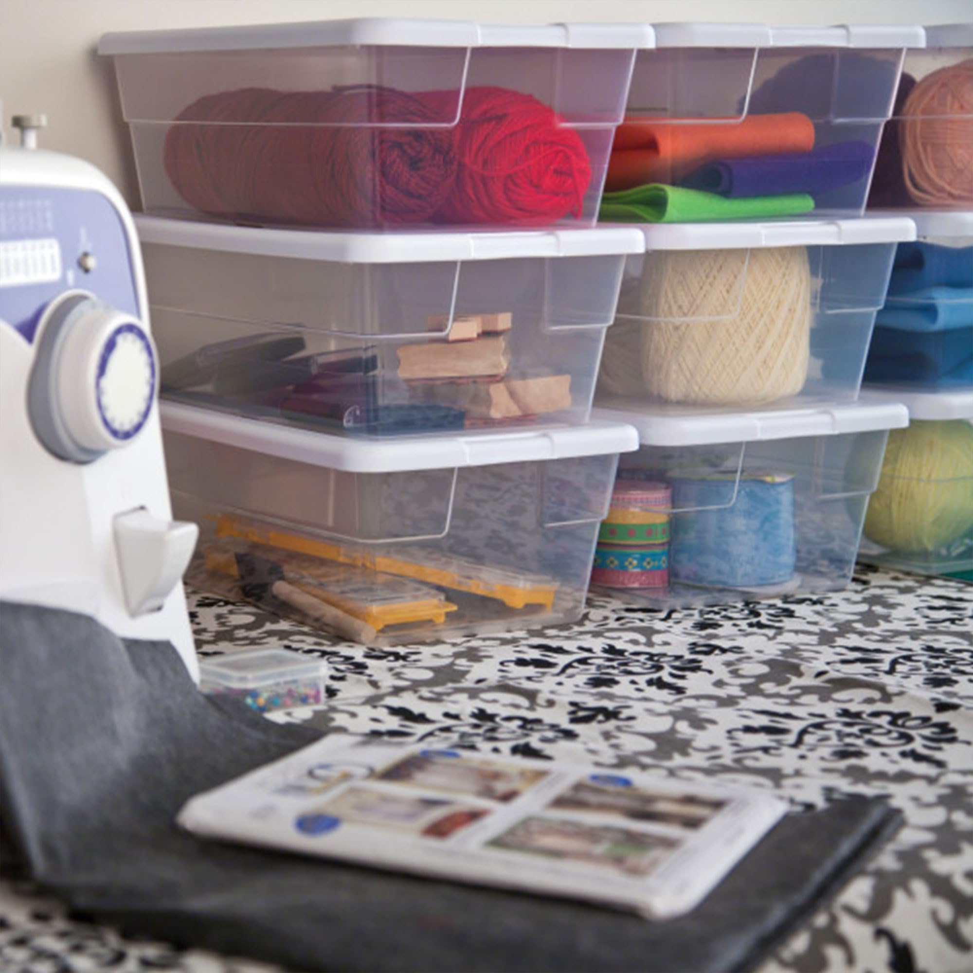 Sterilite 12-Pack 6 Quart Storage Box, Stackable Clear Plastic Bins with Snap-On Lids - Heavy-Duty Organizing Containers for Closet, Bathroom, and Office