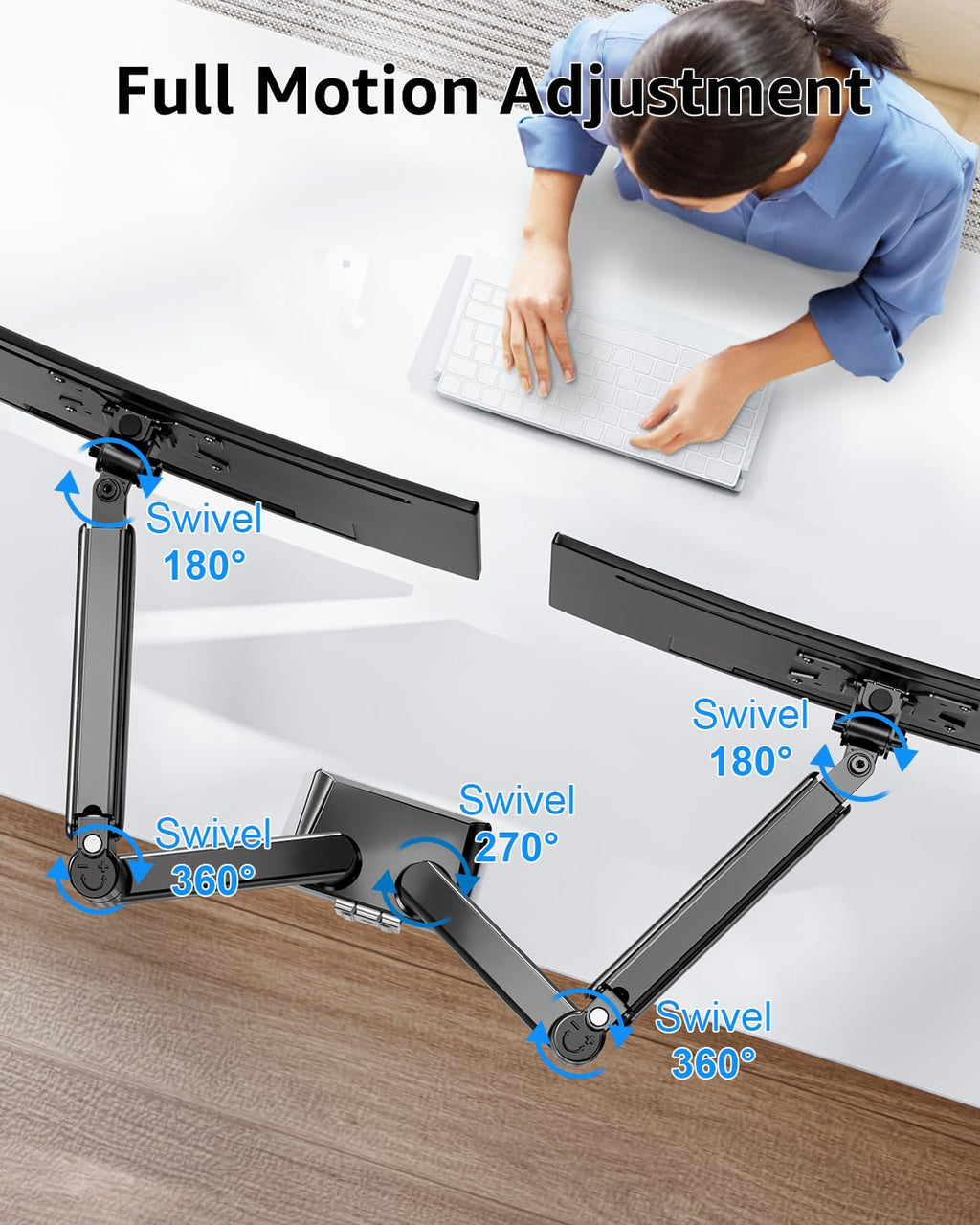 Dual Monitor Stand fits up to 32 inch, 4.4-22 lbs Computer Screens, Dual Monitor Desk Mount Height Adjustable, Monitor Arms for 2 Monitors, Home Office VESA Mounts with Gas Spring, Freelift Black