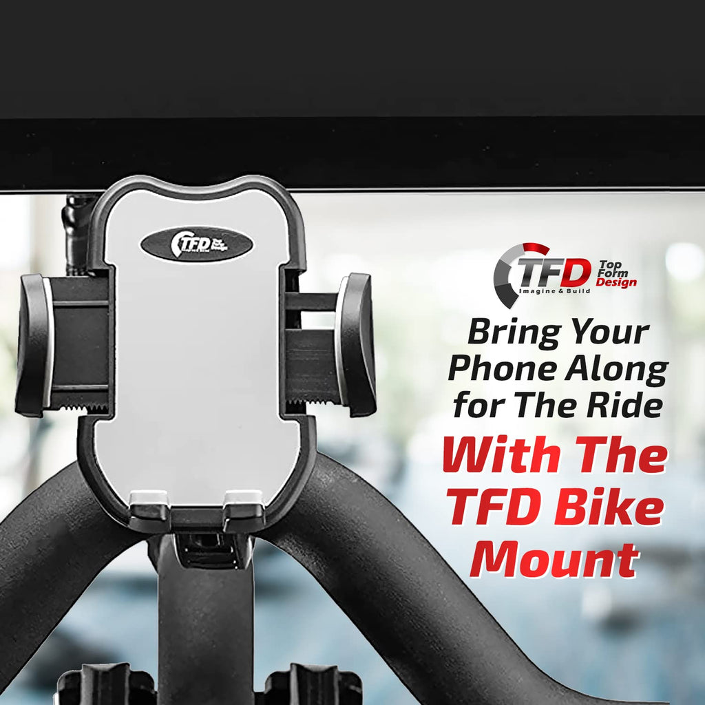 TFD Cell Phone Bike Mount - Expandable Sides Phone Holder for Bike - 360° Rotation Compatible Peloton Accessories - Universal Handlebar Cell Phone Holder for Bicycle or Exercise Bike Accessories