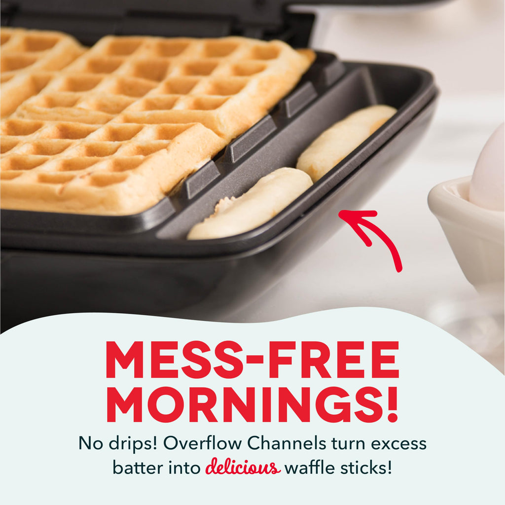 DASH No-Drip Waffle Maker - Four Waffle Molds, Nonstick Waffle Iron with Quick Heat-Up, Nonstick Surface - Perfect Waffle Maker for Kids and Families, Just Add Batter