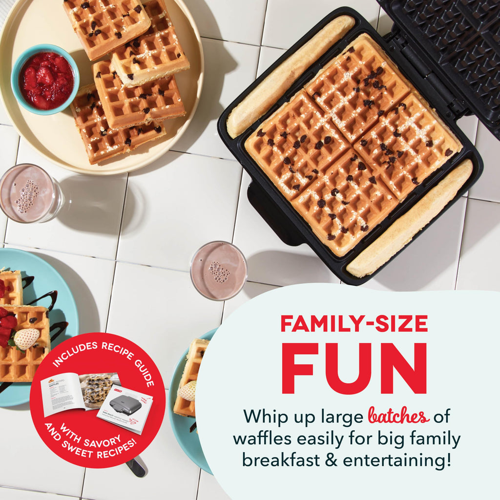 DASH No-Drip Waffle Maker - Four Waffle Molds, Nonstick Waffle Iron with Quick Heat-Up, Nonstick Surface - Perfect Waffle Maker for Kids and Families, Just Add Batter