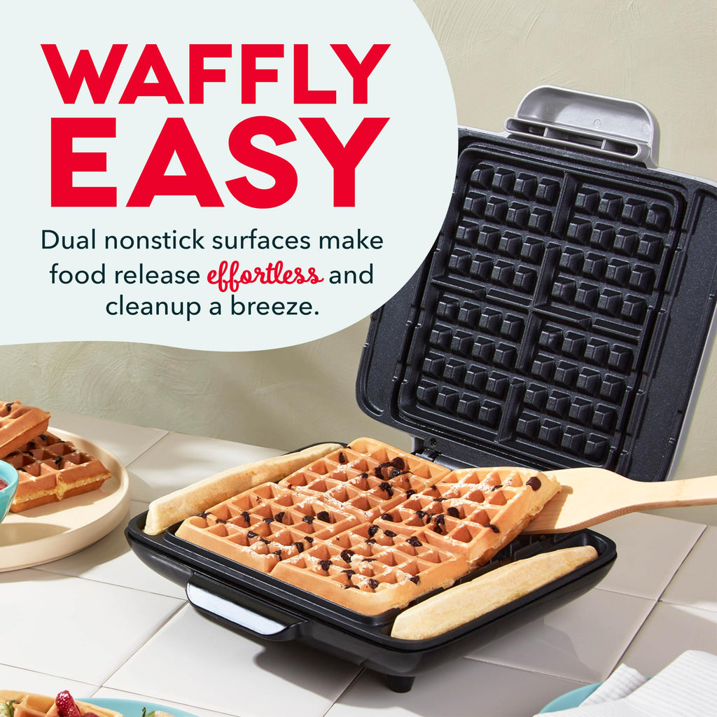 DASH No-Drip Waffle Maker - Four Waffle Molds, Nonstick Waffle Iron with Quick Heat-Up, Nonstick Surface - Perfect Waffle Maker for Kids and Families, Just Add Batter