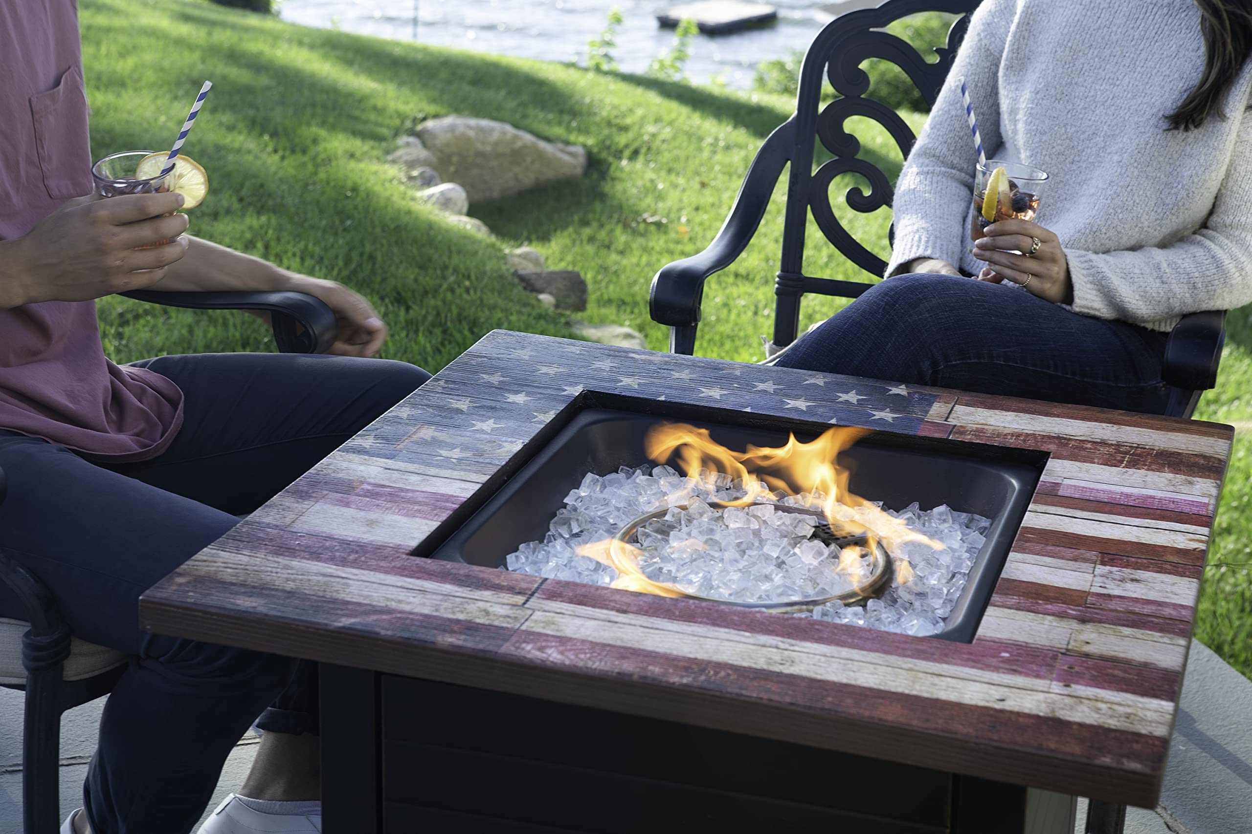 Endless Summer, The Liberty, Square 30" Outdoor Propane Fire Pit, Includes White Fire Glass, Protective Cover, and Patented Hide-Away Door