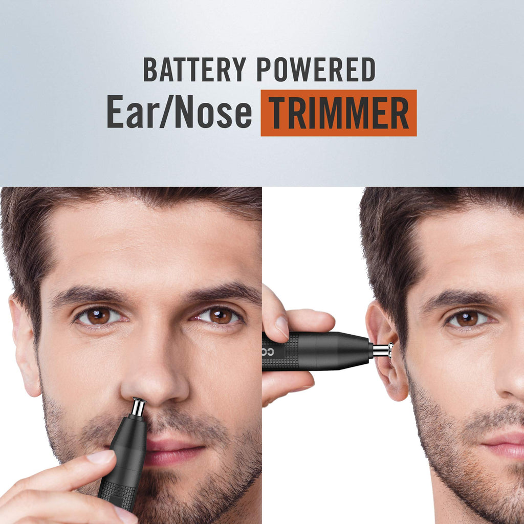 ConairMan Nose Hair Trimmer for Men, For Nose, Ear, and Eyebrows, Patent 360 Bevel Blade for No Pull, No Snag Trimming Experience, Cordless Trimmer 2 piece Set with Detail and Shaver Attachments
